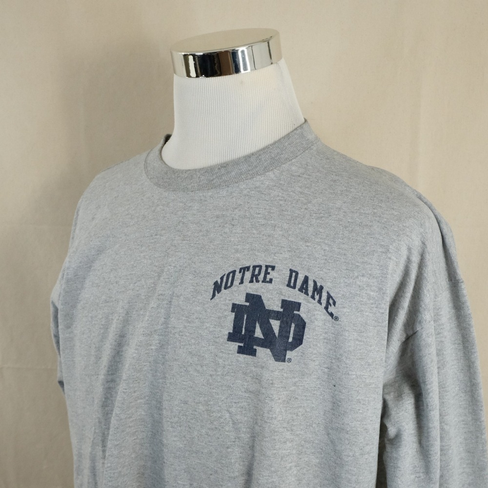 JanSport XL Vintage USA Made Notre Dame T-Shirt Gray Long Sleeve Cotton Mens